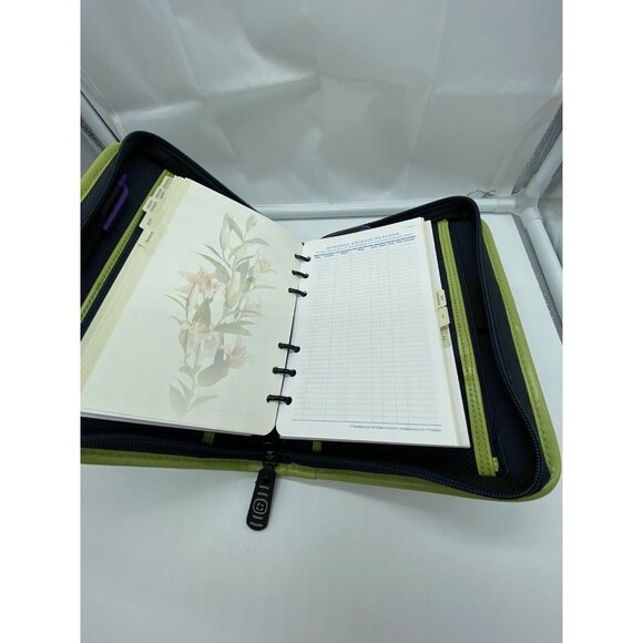 Navy Blue Green Canvas Franklin Covey Compact Size 6 Ring Planner Organizer - Picture 8 of 12